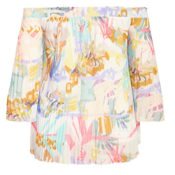 NWT City Chic Retro Storm Off Shoulder Chiffon Floaty Top Plus Size S (16) - Picture 5 of 8